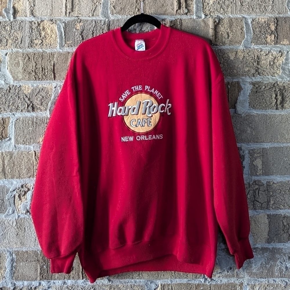Vintage 80s Jerzees Hard Rock Cafe New Orleans Red Crew Neck Sweatshirt XL